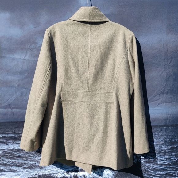 London Fog Wool Pea Coat Double Breast Notch Collar Sz L in Oatmeal Tan - Picture 6 of 15